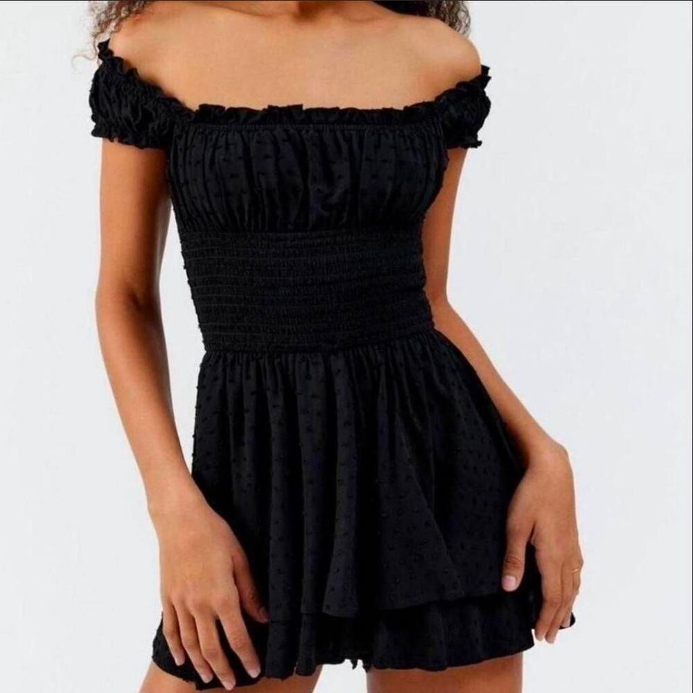 Urban Outfitters Black Off Shoulder Romper Playsuit